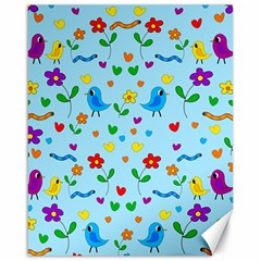 Blue Cute Birds And Flowers  Canvas 16  X 20  