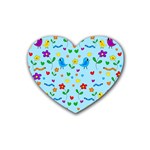 Blue cute birds and flowers  Heart Coaster (4 pack)  Front