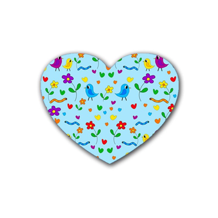 Blue cute birds and flowers  Heart Coaster (4 pack) 