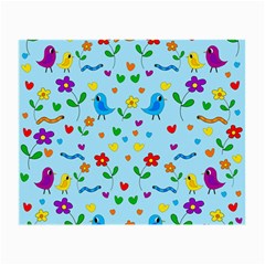 Blue Cute Birds And Flowers  Small Glasses Cloth (2-side) by Valentinaart