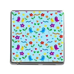 Blue Cute Birds And Flowers  Memory Card Reader (square) by Valentinaart