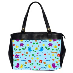 Blue Cute Birds And Flowers  Office Handbags (2 Sides)  by Valentinaart