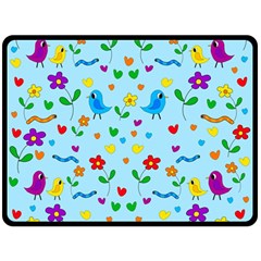 Blue Cute Birds And Flowers  Fleece Blanket (large)  by Valentinaart