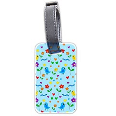 Blue Cute Birds And Flowers  Luggage Tags (two Sides) by Valentinaart