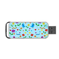 Blue Cute Birds And Flowers  Portable Usb Flash (one Side) by Valentinaart