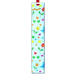 Blue Cute Birds And Flowers  Large Book Marks by Valentinaart