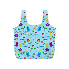 Blue Cute Birds And Flowers  Full Print Recycle Bags (s)  by Valentinaart