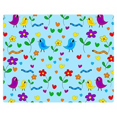 Blue Cute Birds And Flowers  Double Sided Flano Blanket (medium)  by Valentinaart