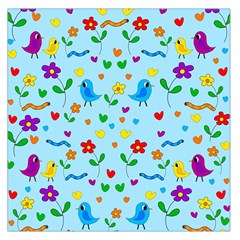 Blue Cute Birds And Flowers  Large Satin Scarf (square) by Valentinaart