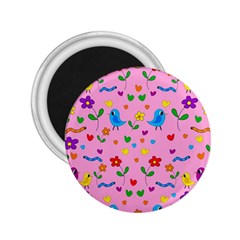 Pink Cute Birds And Flowers Pattern 2 25  Magnets by Valentinaart