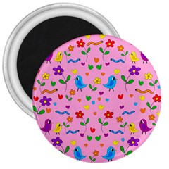 Pink Cute Birds And Flowers Pattern 3  Magnets by Valentinaart