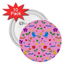 Pink Cute Birds And Flowers Pattern 2 25  Buttons (10 Pack)  by Valentinaart