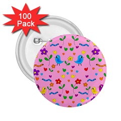 Pink Cute Birds And Flowers Pattern 2 25  Buttons (100 Pack)  by Valentinaart