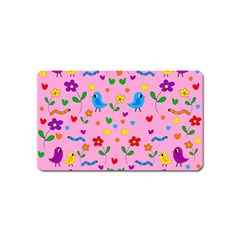 Pink Cute Birds And Flowers Pattern Magnet (name Card) by Valentinaart