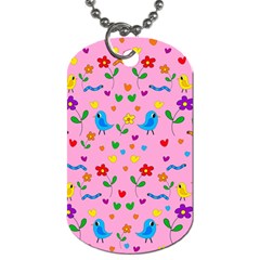 Pink Cute Birds And Flowers Pattern Dog Tag (one Side) by Valentinaart