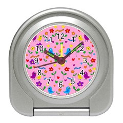 Pink Cute Birds And Flowers Pattern Travel Alarm Clocks by Valentinaart