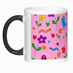 Pink Cute Birds And Flowers Pattern Morph Mugs by Valentinaart