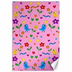 Pink Cute Birds And Flowers Pattern Canvas 20  X 30   by Valentinaart