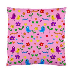 Pink Cute Birds And Flowers Pattern Standard Cushion Case (two Sides) by Valentinaart