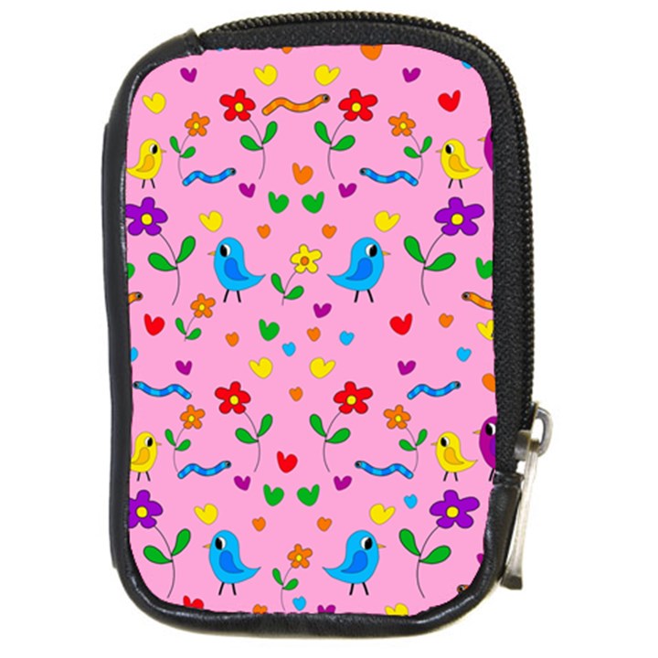 Pink cute birds and flowers pattern Compact Camera Cases