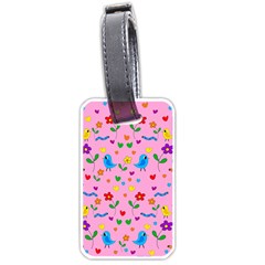 Pink Cute Birds And Flowers Pattern Luggage Tags (one Side)  by Valentinaart