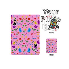 Pink Cute Birds And Flowers Pattern Playing Cards 54 (mini)  by Valentinaart