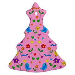 Pink Cute Birds And Flowers Pattern Ornament (christmas Tree)