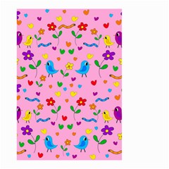 Pink Cute Birds And Flowers Pattern Small Garden Flag (two Sides) by Valentinaart