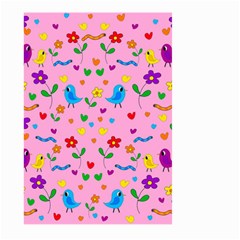 Pink Cute Birds And Flowers Pattern Large Garden Flag (two Sides) by Valentinaart