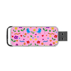 Pink Cute Birds And Flowers Pattern Portable Usb Flash (two Sides) by Valentinaart