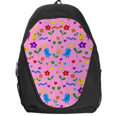 Pink Cute Birds And Flowers Pattern Backpack Bag by Valentinaart