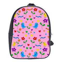 Pink Cute Birds And Flowers Pattern School Bags (xl)  by Valentinaart