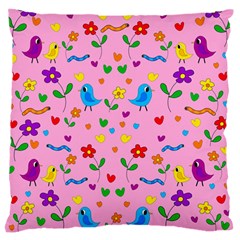 Pink Cute Birds And Flowers Pattern Standard Flano Cushion Case (two Sides) by Valentinaart