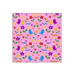 Pink Cute Birds And Flowers Pattern Satin Bandana Scarf by Valentinaart