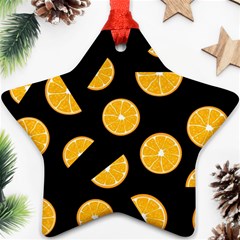 Oranges Pattern - Black Ornament (star)  by Valentinaart