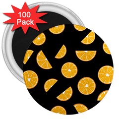 Oranges Pattern - Black 3  Magnets (100 Pack) by Valentinaart