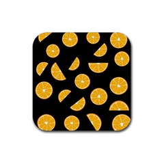 Oranges Pattern - Black Rubber Coaster (square)  by Valentinaart