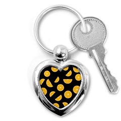 Oranges Pattern - Black Key Chains (heart)  by Valentinaart