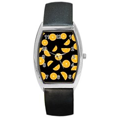 Oranges Pattern - Black Barrel Style Metal Watch by Valentinaart