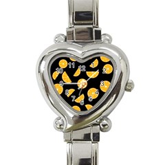 Oranges Pattern - Black Heart Italian Charm Watch by Valentinaart