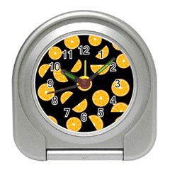 Oranges Pattern - Black Travel Alarm Clocks by Valentinaart