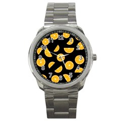 Oranges Pattern - Black Sport Metal Watch by Valentinaart