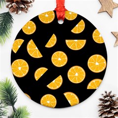 Oranges Pattern - Black Round Ornament (two Sides)  by Valentinaart