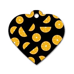 Oranges Pattern - Black Dog Tag Heart (two Sides) by Valentinaart