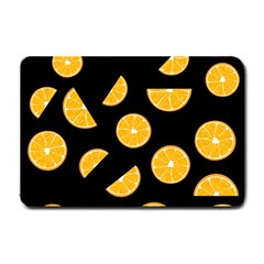 Oranges Pattern - Black Small Doormat  by Valentinaart