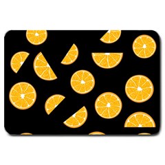 Oranges Pattern - Black Large Doormat  by Valentinaart