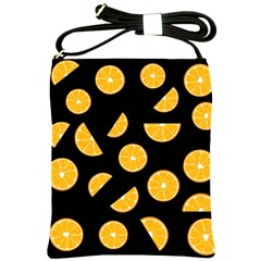 Oranges Pattern - Black Shoulder Sling Bags by Valentinaart