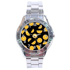 Oranges Pattern - Black Stainless Steel Analogue Watch by Valentinaart