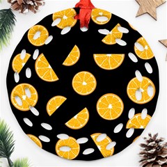 Oranges Pattern - Black Ornament (round Filigree)  by Valentinaart