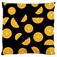 Oranges Pattern - Black Large Cushion Case (two Sides) by Valentinaart